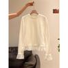 Korean Style Lace Trim Fleece Patchwork Long Sleeve T-Shirt for Autumn/Winter Women