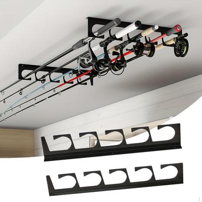 Ensemble de support de rangement pour cannes à pêche Peut contenir 5 cannes Accessoire Acier au carbone Montage mural ou au plafond