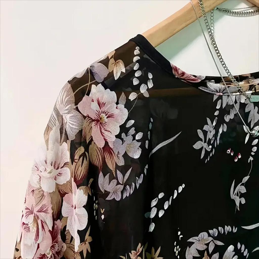 Product Fashionable Chiffon Round Neck Medium Sleeve Loose-Fit Casual Women's Blouse
