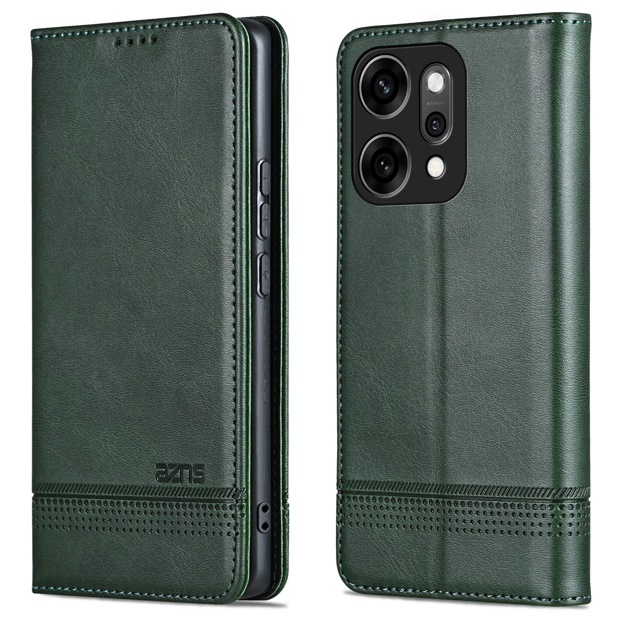 

AZNS For Oppo Reno14 5G (Global) Case Cowhide Texture PU Leather Wallet Phone Cover Green