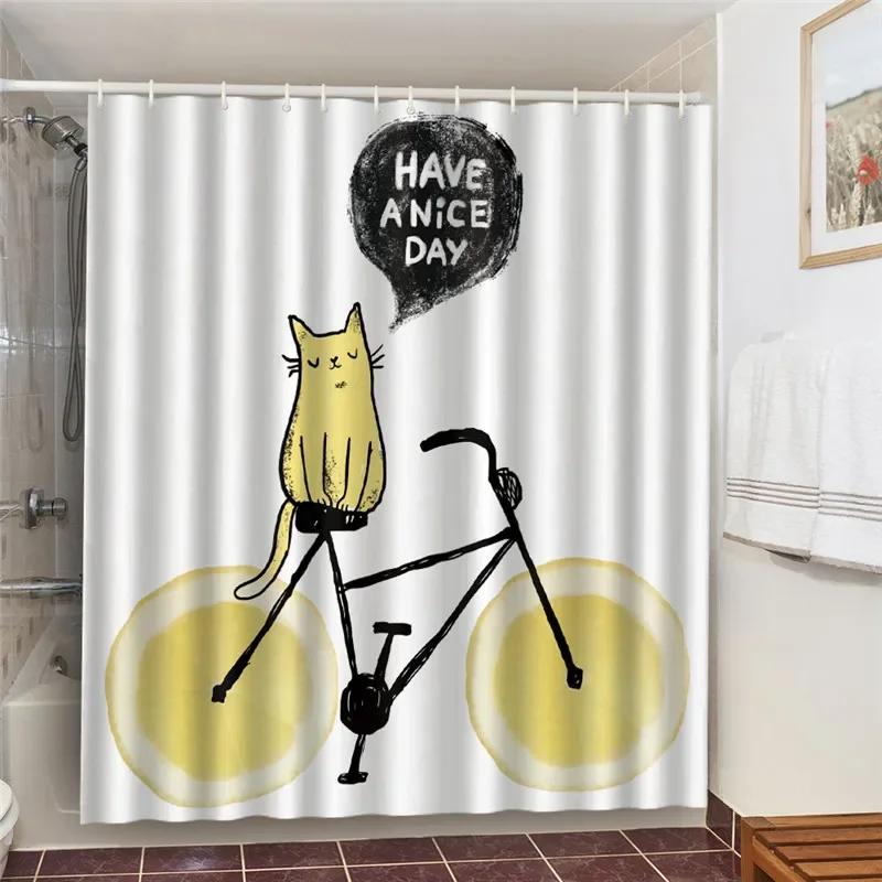 Waterproof Bath Curtains 100% Polyester Fabric Shower Curtain Thinking Elephant Printed Home Decoration Background Screen Decor
