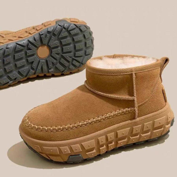 Fleece Thickened Tire Sole Snow Boots New Short Tube Warm and Heightened Thick-soled Cotton Shoes