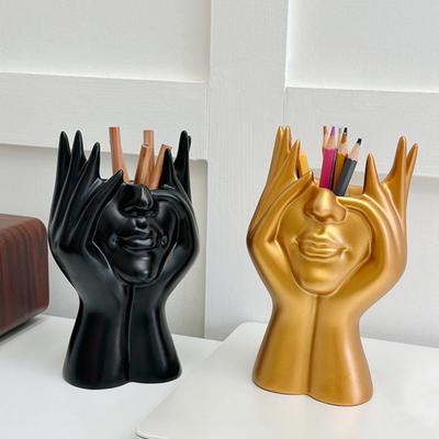 Abstract Face Design Pen Holder Creative Sculpture Large Capacity Desktop Organizer for Pens Erasers Crayons Markers Makeup Brush