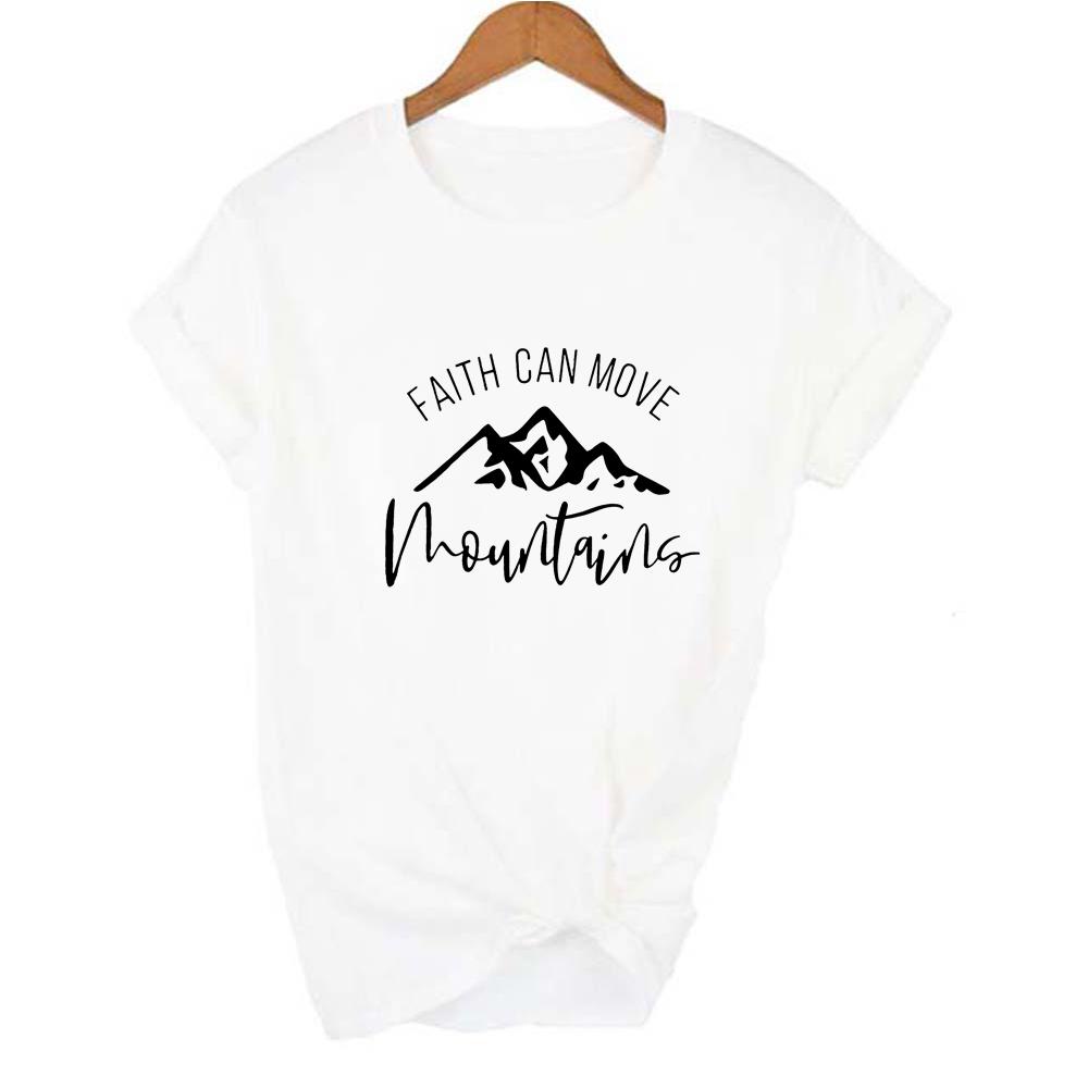 Faith Can Move Mountains Women Summer T Shirt Casual Short Sleeve Christian Tees Slogan Religious