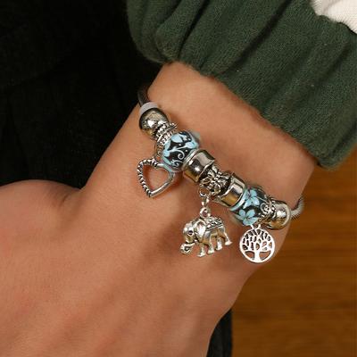 Antike Elefanten Herzform Bettelarmband für Frauen verstellbare Glasperlen Armband Armreif DIY Schmuck Geschenke