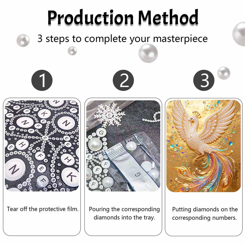 Golden Phoenix Pearl Painting 5D DIY Rhinestone Embroidery Handmade Art Decor Creative Gift for Home Interior Decoration