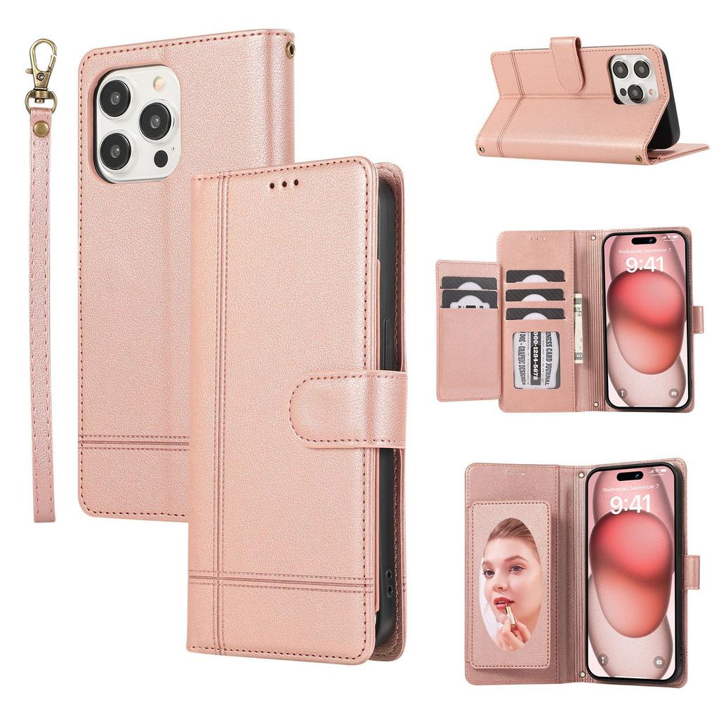 Samsung S24U Mirror for Foreign Trade, Multi-card Insert Card, Flip Cover Leather Case, iPhone15 Oblique Span Lanyard, Mobile Phone Case.