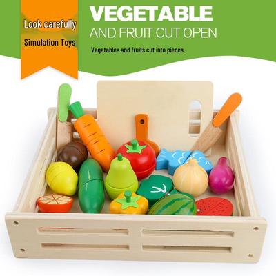 Qie Qie Le Pädagogisches Holz-Küchenspielzeug-Set für Kinder: Magnetische Obst- und Gemüsesorten für 4-6-Jährige