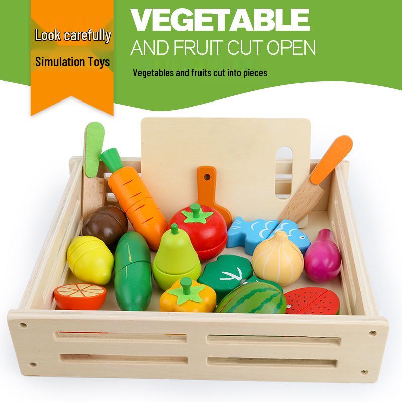 Qie Qie Le Kids' Educational Wooden Kitchen Toy Set: Magnetic Fruits & Vegetables for Ages 4-6