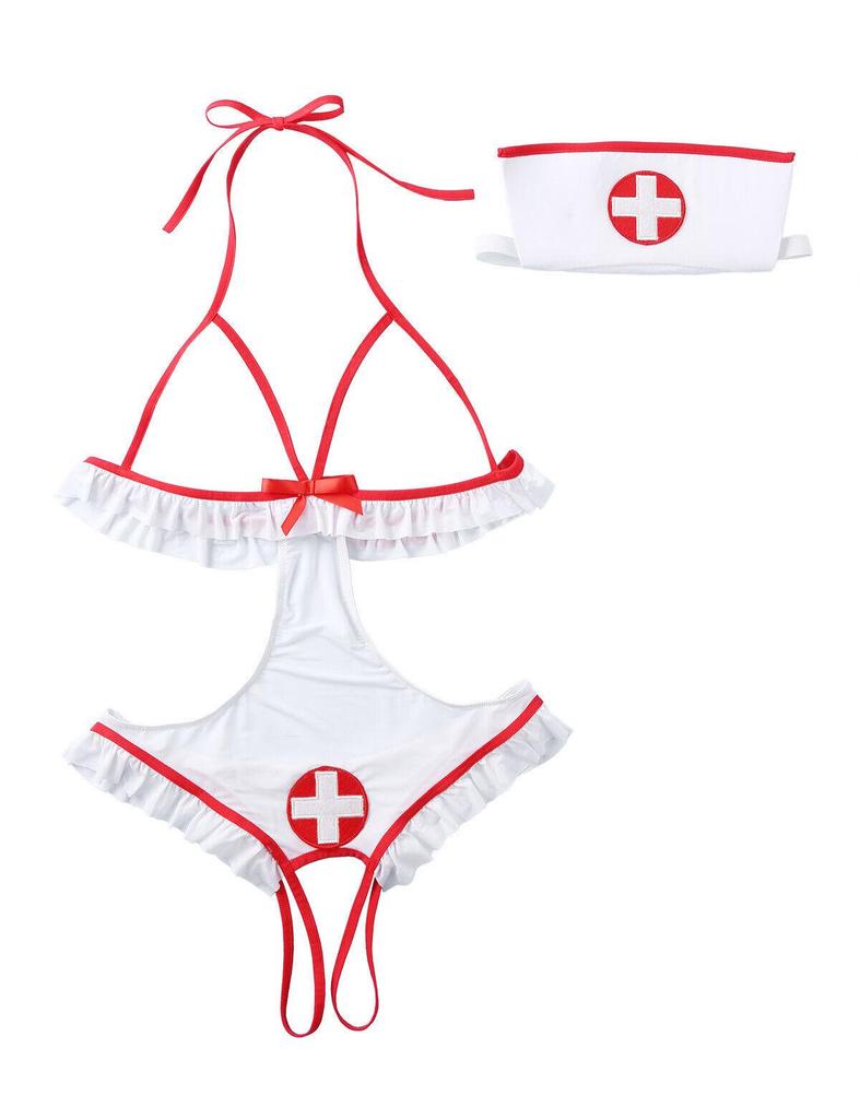 Women's Sexy Maid Nurse Role Play Costume Lingerie Bodysuit