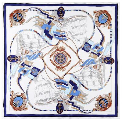 New Silk Scarf Women Large Shawls Fashion Sailing Boat Square Bandana Luxury Kerchief Hijab Scarf Female Foulards 130CM