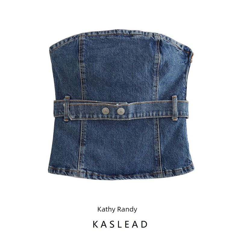Kaslead New Women Clothes Western Style Fashion Simple Corset Denim Top 5520066