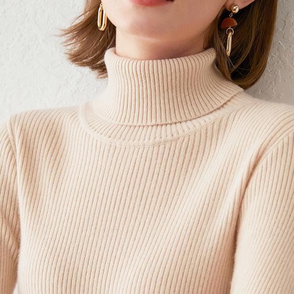 2026 Autumn Winter Women's High Neck Ribbed Knit Sweater - Thick Slim Fit Pullover