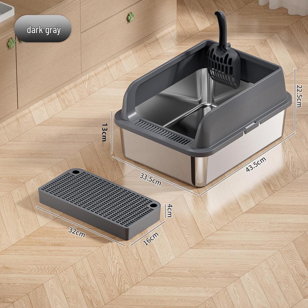 Extra Large Top-Entry Stainless Steel Cat Litter Box with Anti-Splash High Walls
