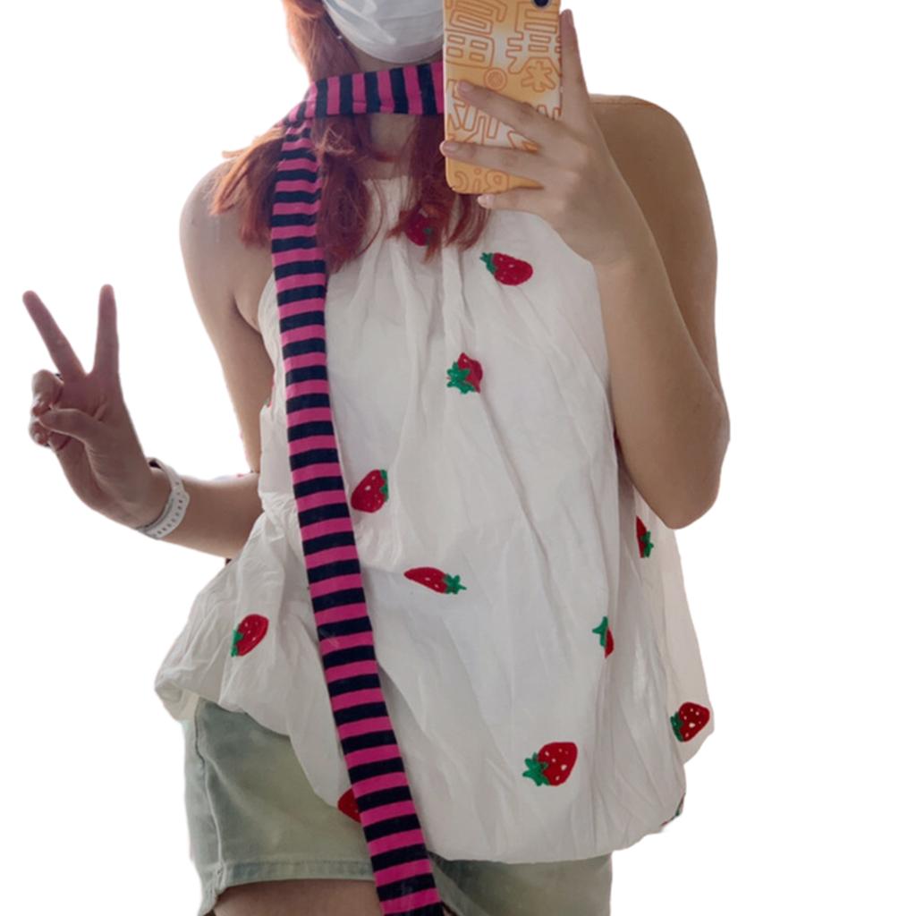 Women Spring Summer Stripe Pattern Scarf Thin Neckerchief Y2k Style Colorful Thin Knitted Neck Guard Lightweight