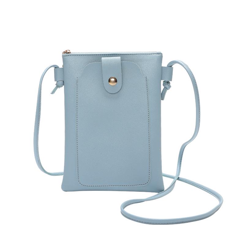 

Korean Style Waterproof Solid Color PU Crossbody Coin Purse & Phone Bag - Single Shoulder Summer Design. аква голубой