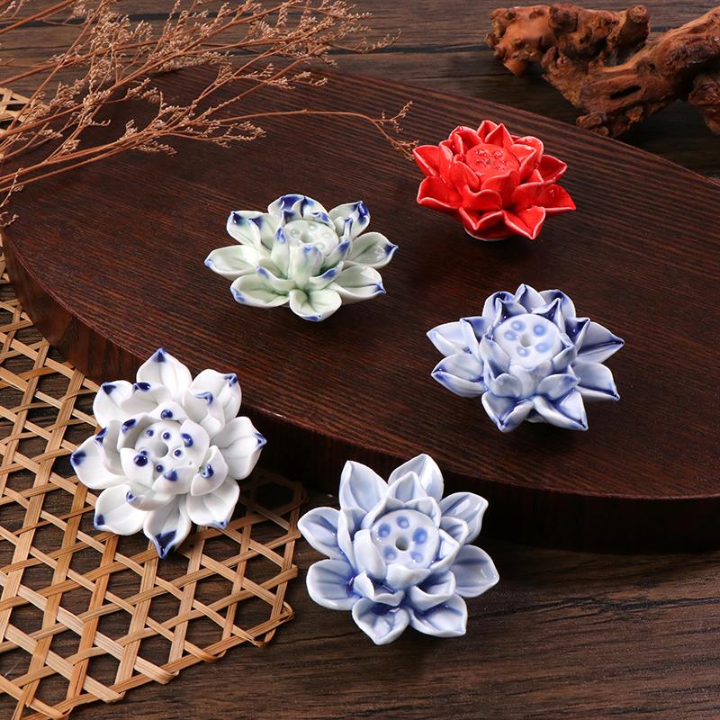 Ceramic Incense Burner Lotus Incense Stick Holder Ceramics Nasturtium Sandalwood Incense Burner For Home Office Decoration