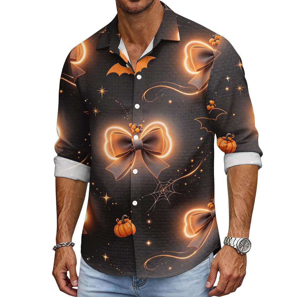 Men's Loose Fit Long Sleeve Collared Shirt Vintage Casual Breathable Button Down Shirt for Autumn Spring Daily Outdoor Workwear