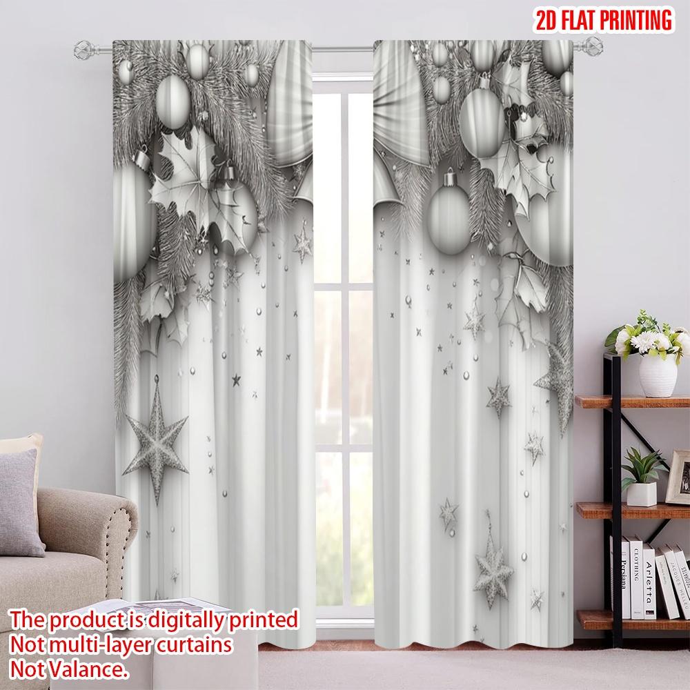 

2pcs 2D plane printing Curtains Roller Blinds Christmas Bow Holly Ornament Star (2) Durable 100% Polyester Fabric (without rod) 100*130 Rod Pocket 1pcs