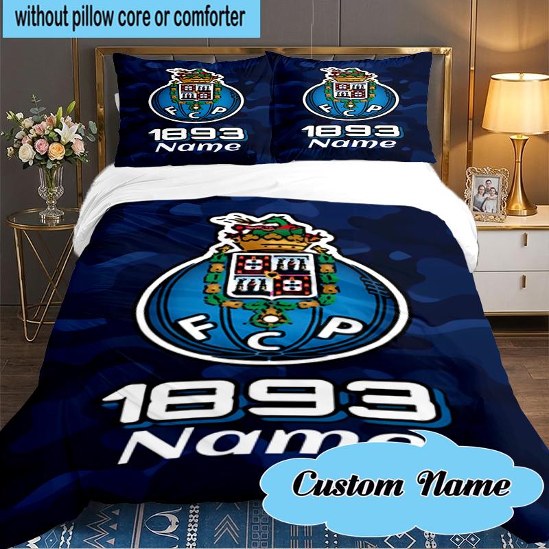Custom Name FC Porto Crest Emblem Bedding Set 3pcs, Bedding Set Including 1pc Duvet Cover And 2pcs Pillowcases for Bedroom, Dormitory Gift