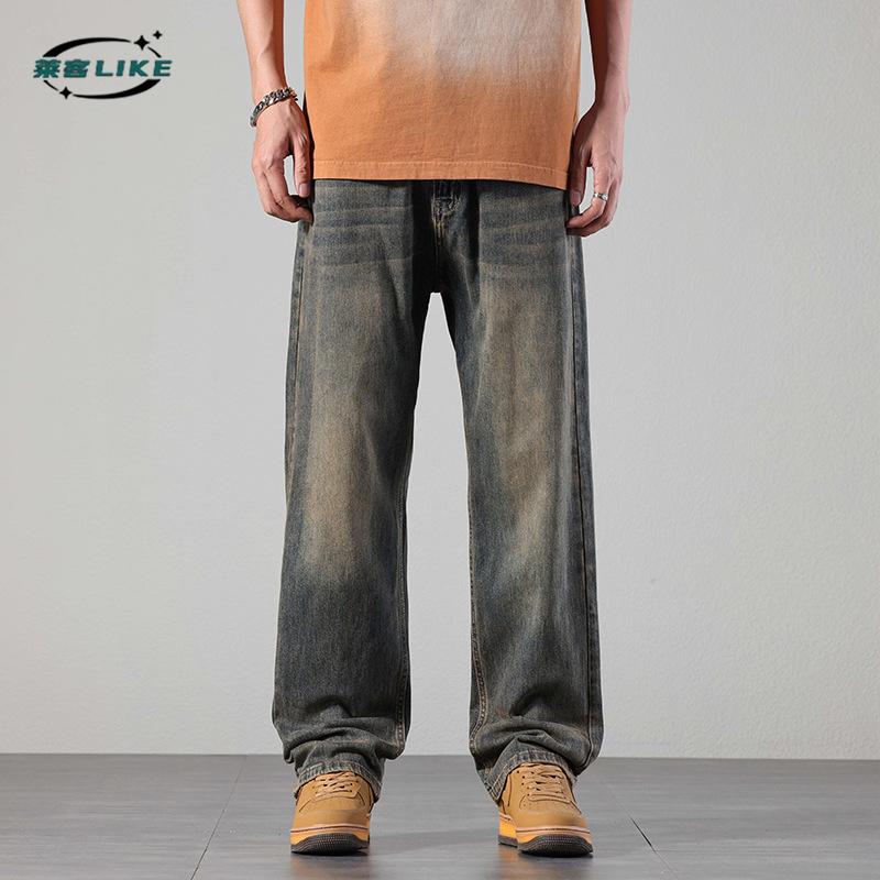 Autumn/Winter Men'S Wear | Washed Denim Jeans, Loose Straight Leg Pants, Autumn American Retro Wide Leg Pants, Casual Pants