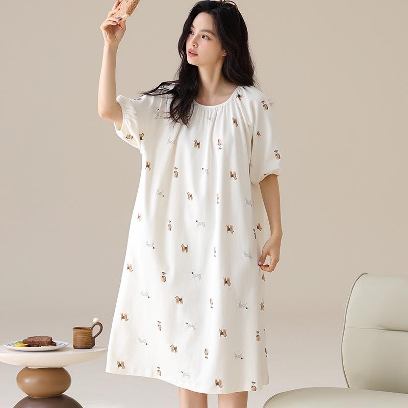 Cooling Modal Cotton Summer Nightgown: Women's Loose Short Sleeve Sleep Dress