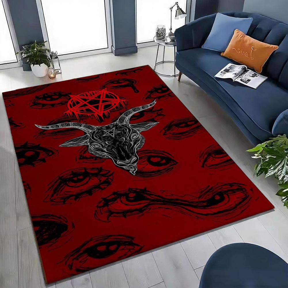 Dark Baphomet Pentagram Art Indoor Rug Soundproof Shockabsorbing Carpet For Office Study Home Decor Memorial Gift