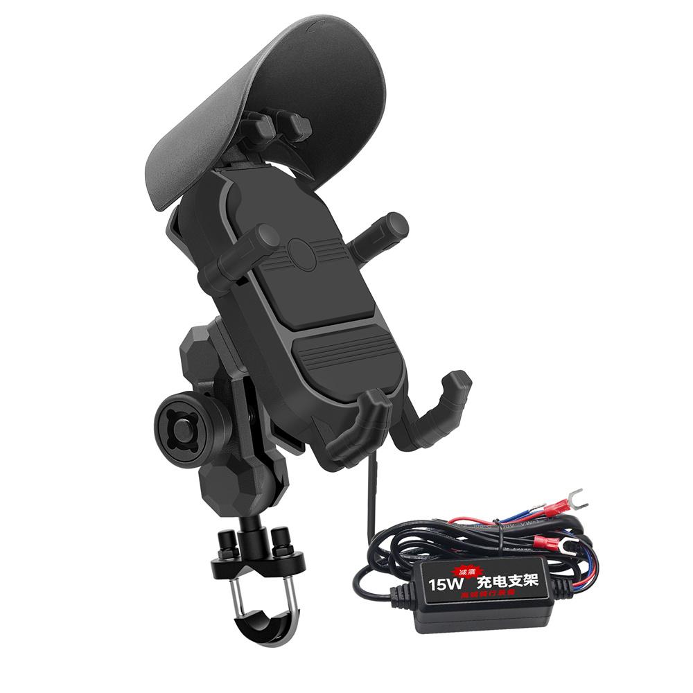 Motorcycle Handlebar Phone Holder Bracket 15W QC 3.0 Wireless Charging 12V-24V