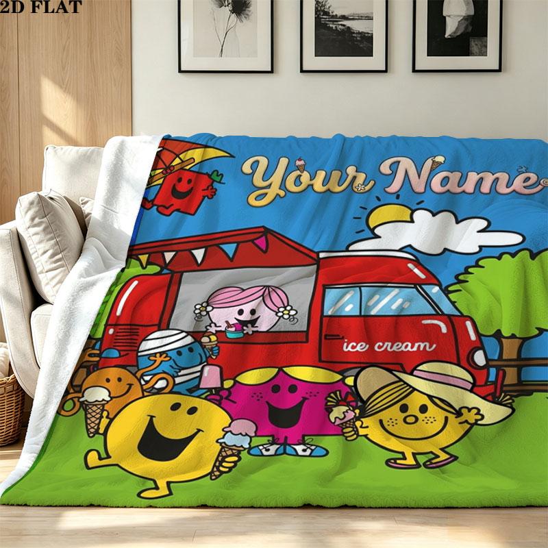 1PC Mr. Men Little Miss Custom Name Patterned Flannel Blanket Suitable For All Seasons for Home Decor Warmth and Comfort Gifts Holiday Present