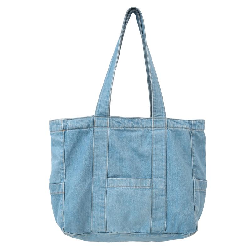 

Denim Solid Color Large Capacity Tote Bag Daily Leisure Durable Shoulder Bags High Quality Casual Versatile Sweet Bags светло-синий