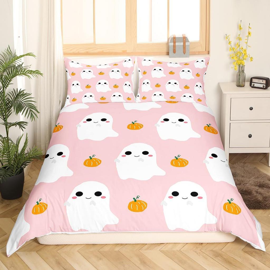 Cute Halloween Bedding & Pillowcase, Ghost Pumpkin Duvet Cover Set Dorm Bedding, Halloween Decor, Nursery Toddler Bedding Set