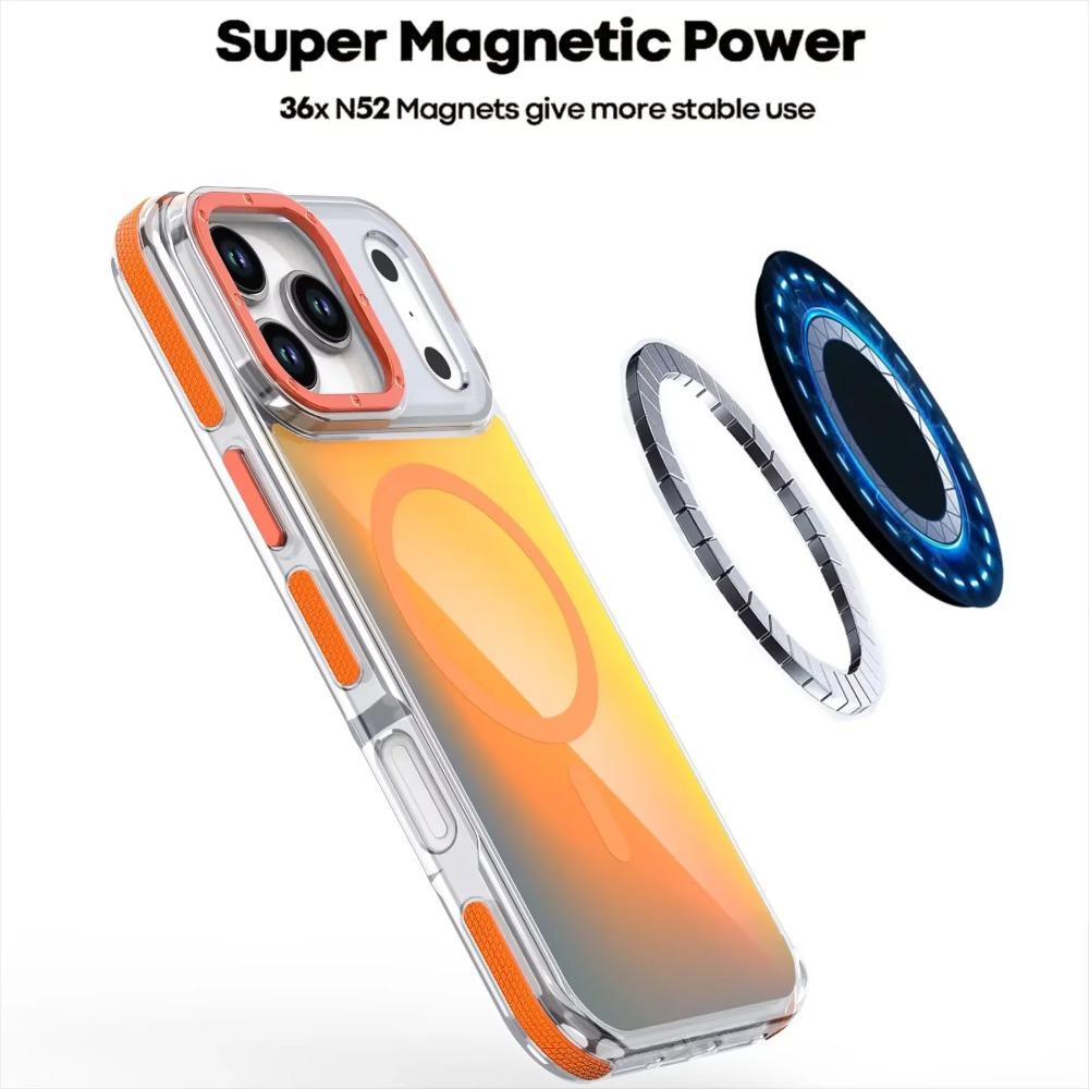 Stylish Discolour Magnetic Wireless Charge Cover for IPhone 17 Air 16 15 14 Plus 13 12 Pro Max Metal Lens Anti-fall Phone Case