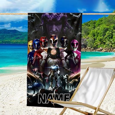 1pc Mighty Morphin Power Rangers3 Beach Towel with Custom Name, Beach/Swimming/Bath/Picnic/Camping Towel, Suitable for Seaside Beaches