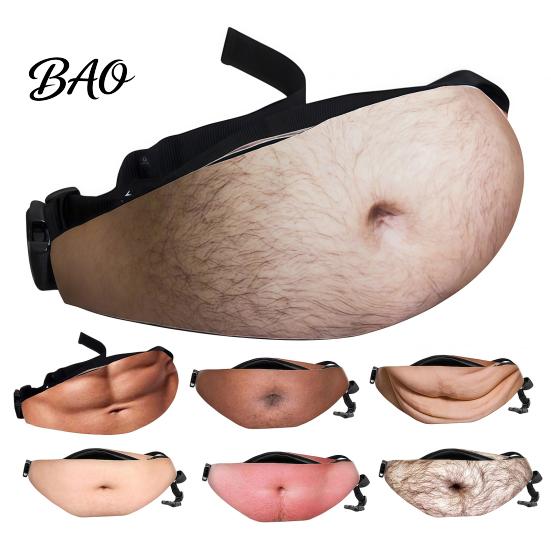 Unique Costume Accessory for Adults Beer Belly Fanny Pack, Funny Hairy Waist Bag, Realistic 3D Big Festival Outfit Belly, Dad Bod Gag Gift Men Husband