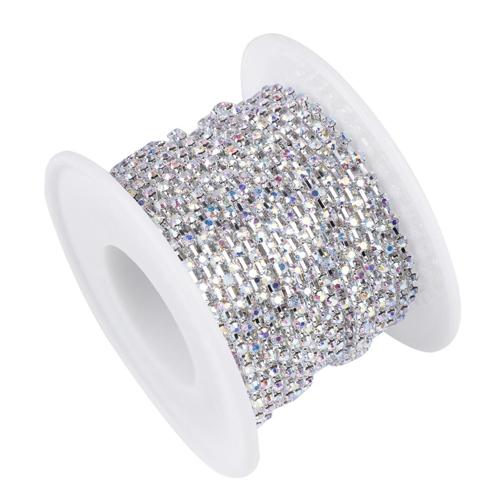 1 Roll Crystal Chain For Diy Necklace Wedding Decoration Accessories(ss6  Silver)