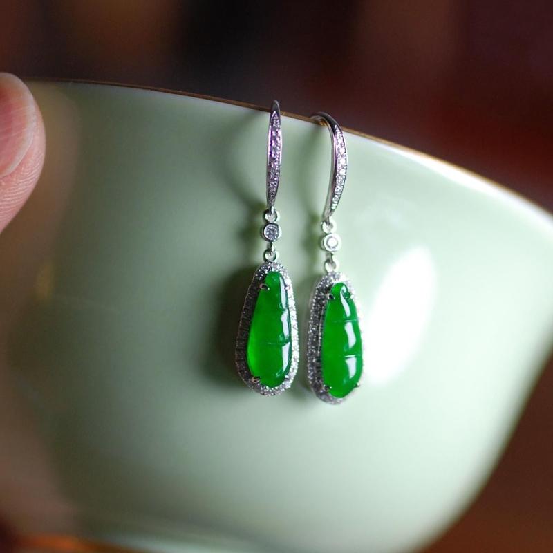 New   Inlaid Natural Hetian Chalcedony Bean Earrings For Women Chinese Style Exquisite Retro Jewelry