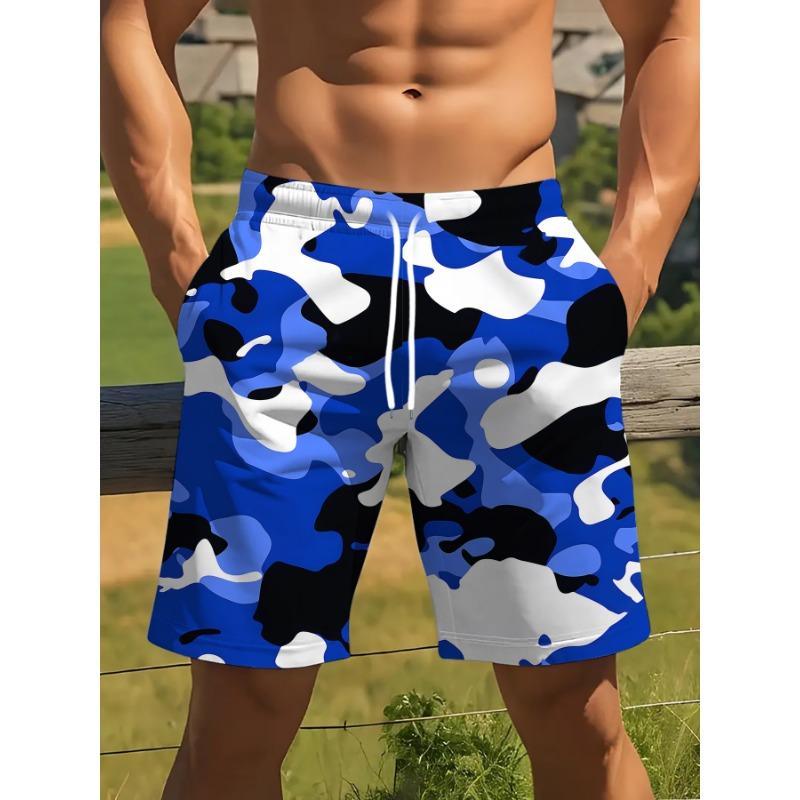 Men'S Blue, White, And Black Camouflage Casual Shorts for Summer, Perfect for Street Style And Outdoor Enthusiasts