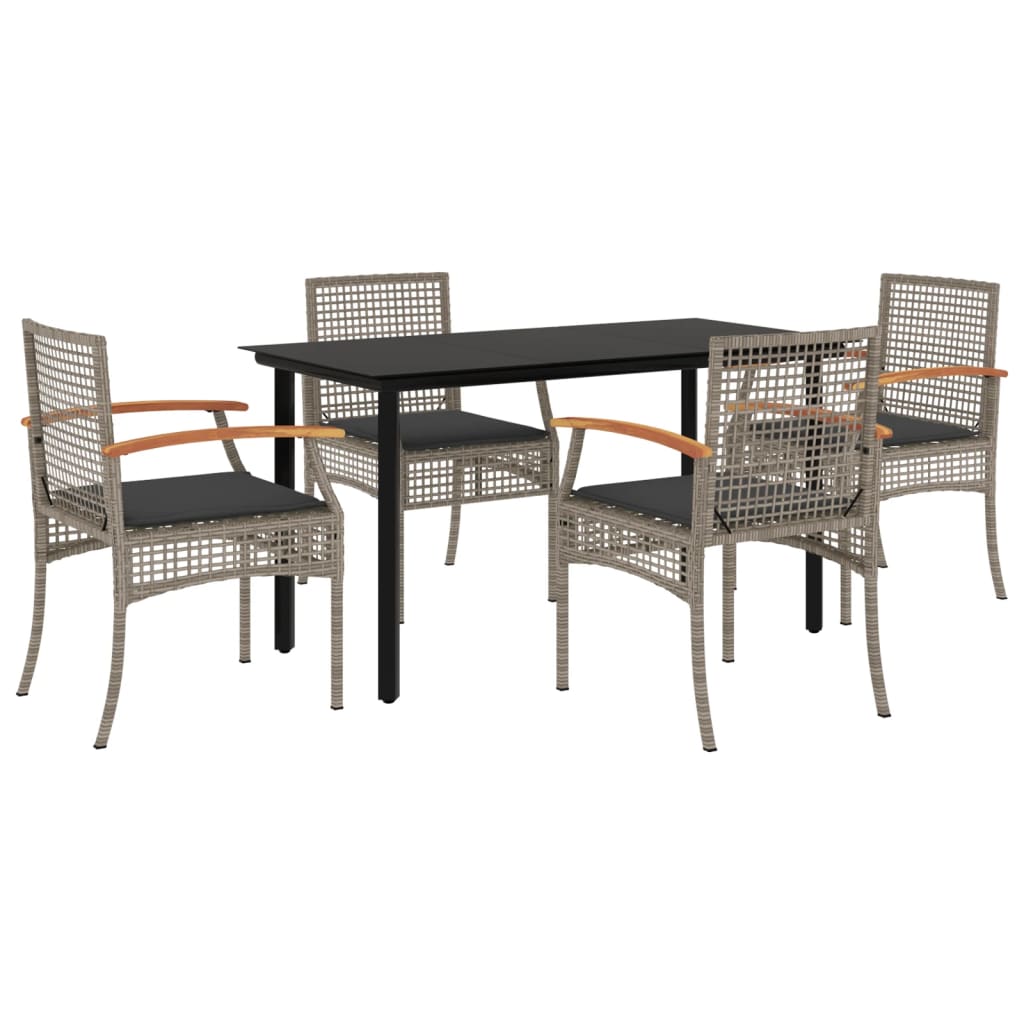 Vidaxl 5-Cz. Garden Furniture Set With Cushions, Grey, PE Rattan