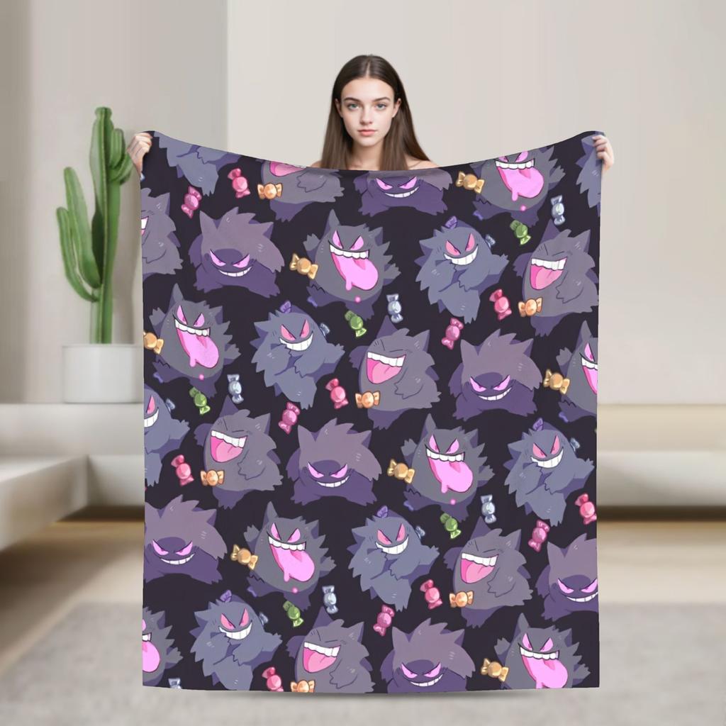 Anime Gengar Dark Pattern Blankets Quality Warm Pokemoned Throw Blanket Spring Decorative Bedroom Print Bedspread