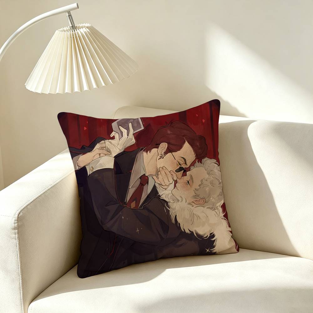 I-Ineffable Husbands Crowley Aziraphale Square Double-Sided printed Pillow Case Bedroom Bedside Pillow Sofa Cushion Cover