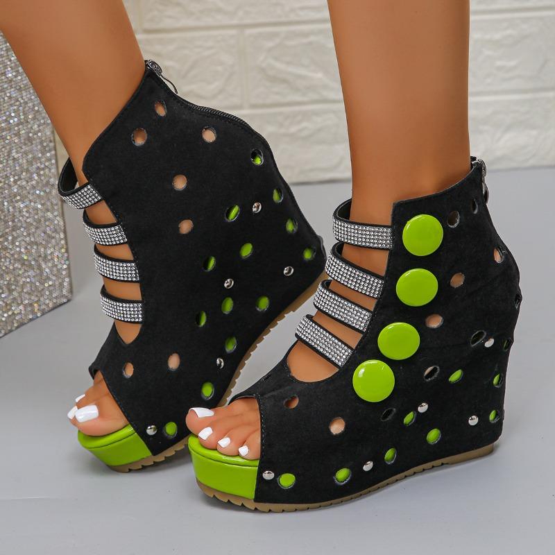 Escarpins Femme Bout Rond Bout Ouvert Strass Plateforme Découpe Plateforme Grande Taille Sandales Romaines