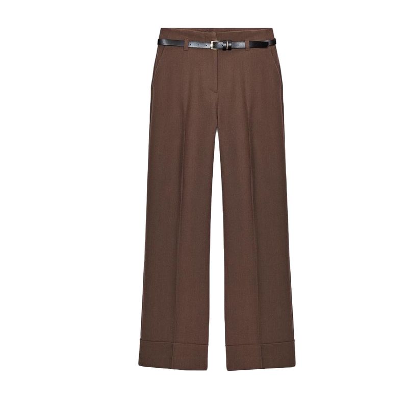 New Fall Women's Clothing Curling Trousers with Belt Work Clothing Fashion Straight-leg Ankle Casual Pants 1478234