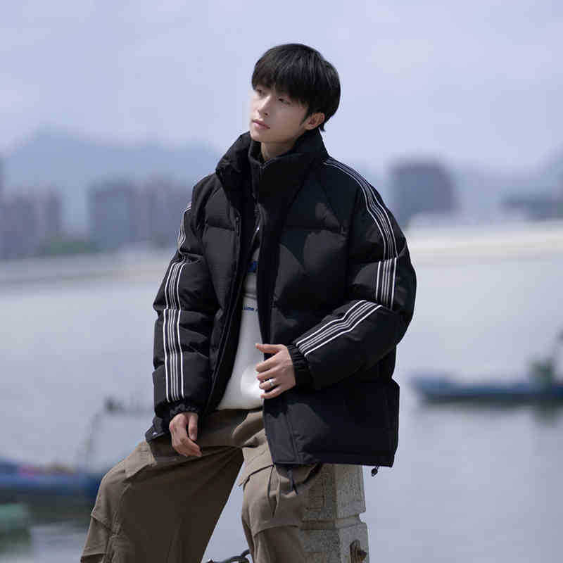 Fake two-piece stand-up collar cotton-padded jacket for men's winter 2025 new velvet and thickened cotton-padded jacket, warm cotton-padded