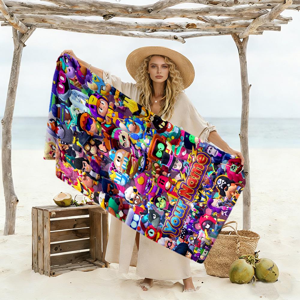 Supercell Customize Text Beach Towel High Absorbency & Quick-Dry Suitable for Swimming Gym Camping Yoga Vacation