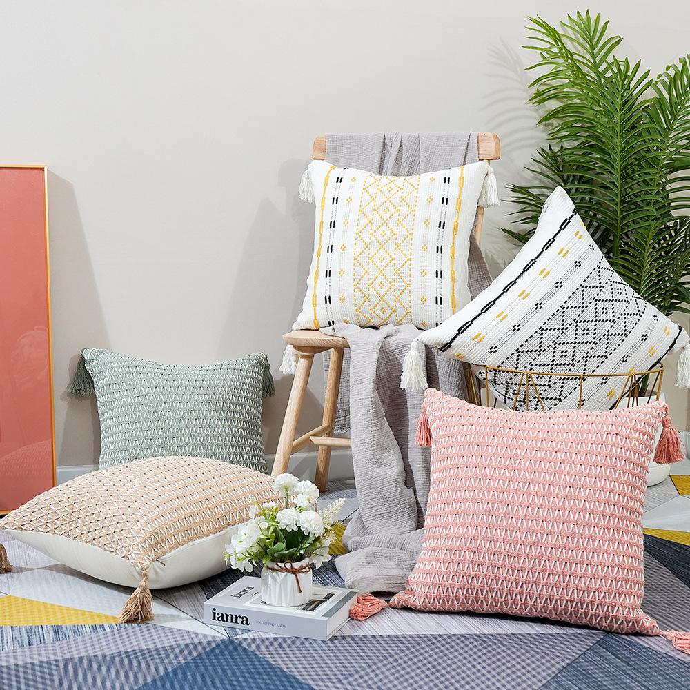 Pernă decorativă cu franjuri jacquard Nordic simplu îngroșat nisip husă de pernă