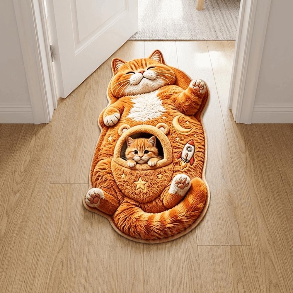 2D Cat-Shaped Area Rug Non-Slip Cartoon Carpet Cute Home Decor Carpet Living Rooms