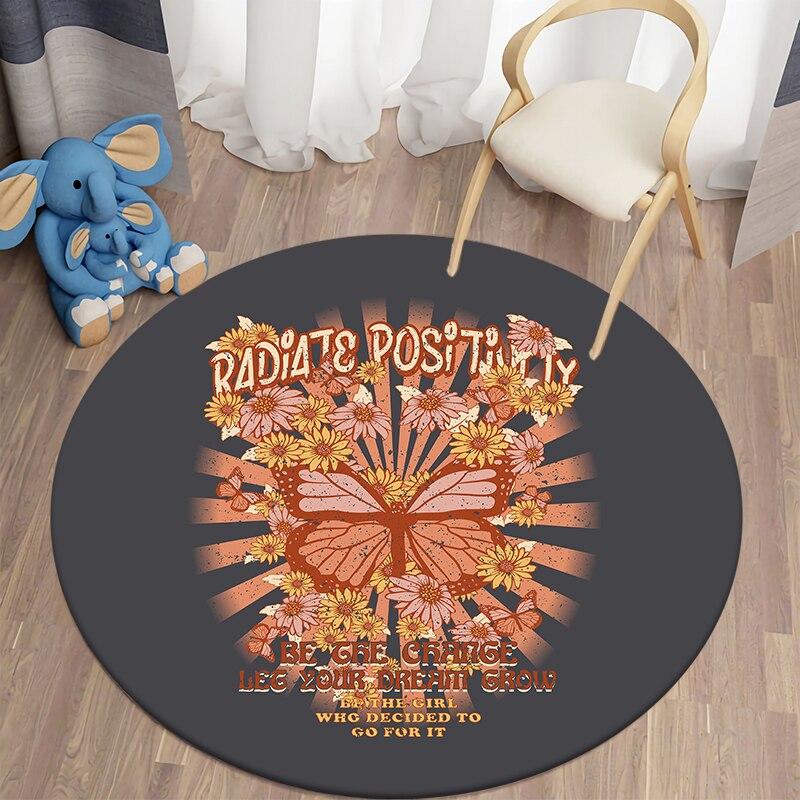 Black Cat Kawaii HD Printed Round Carpet for Living Room Rugs Camping Picnic Mats Flannel Anti-Slip Rug Yoga Mat Stranger Things