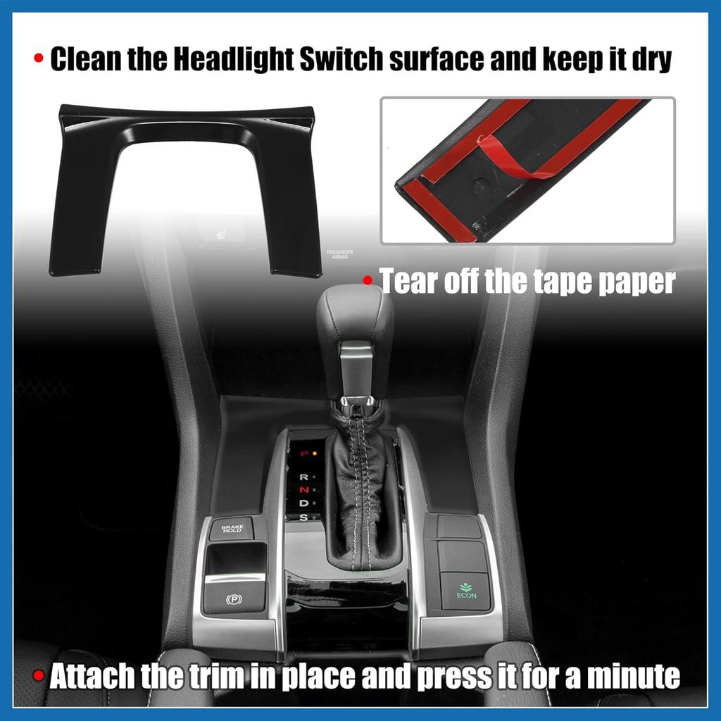 Gear Panel Trim Shift Box Cover Decal for Honda Civic 10th Gen 2016 2017 2018 2019 2020 2021 Car Interior Accessories Sticker Decorative Black Item