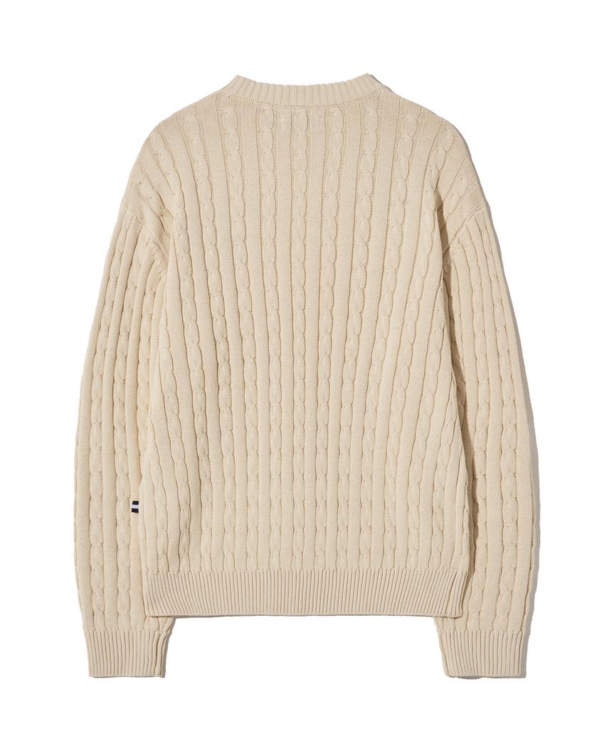 YALE Y Logo Cable Round Knit Ivory