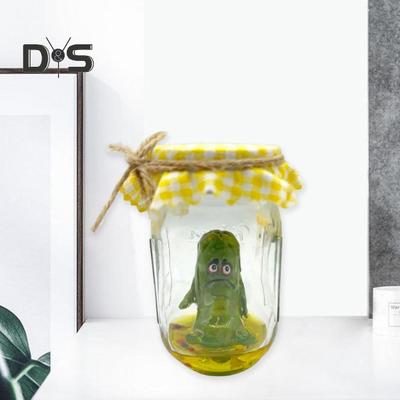 Grumpy Pickle Sculpture In Clear Jar Sad Anxious Pickled Cucumber Figurine Statue Home Office Desktop Decoration Ornament Christmas Gift